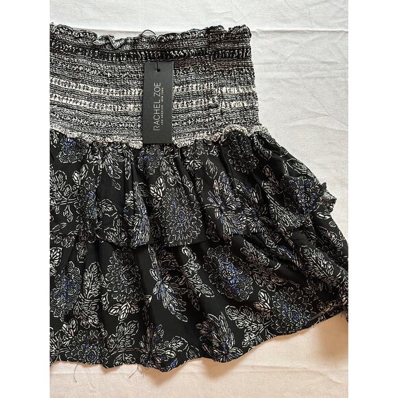 Rachel Zoe Womens Skirt Small Ruffle Tier Black Floral Contrast Pull On Skirt - Picture 3 of 6